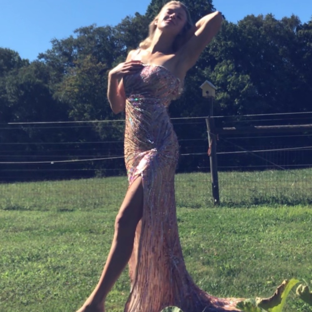 Macduggal one shoulder prom dress